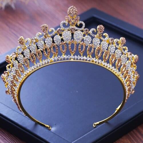 FORSEVEN Retro Baroque Style Crystal Bride Tiara Crown de Noiva Princess Diadem Headdress Wedding Hair Jewelry for Women Girl