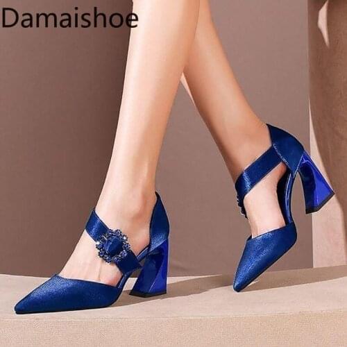 Womens Pumps Shoe Blue High Heels Womens Sexy Banquet High Quality Temperament Profiled Heel Buckle Princess Shoes for Women