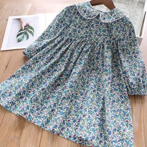 #VW Floral Print Turn-down Collar Dress Spring Long Sleeve Dress Toddler Girls Casual Dress Princess Romper Dresses robe fille