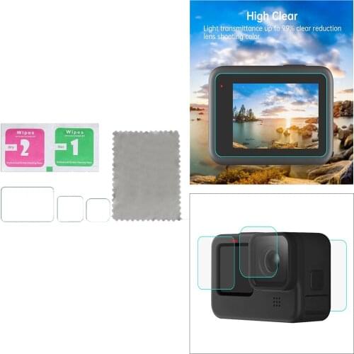 Screen Protector for GoPro 9 Black, Ultra Clear, Tempered Glass Screen protector + Lens Protector Accessories , Scratch Proof