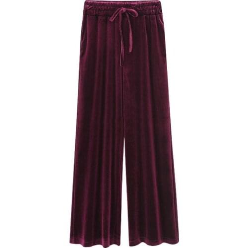 Plus size 6XL Gold Velvet Wide Leg Pants Women Spring Autumn High waist Trousers Female Loose Casual Pants Elastic waist N388