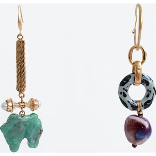 ZA Earring Statement Female Gold Chain Horse Head Asymmetrical Dangle Earrings For Women Fashion Round Hollow Resin Drop Earring