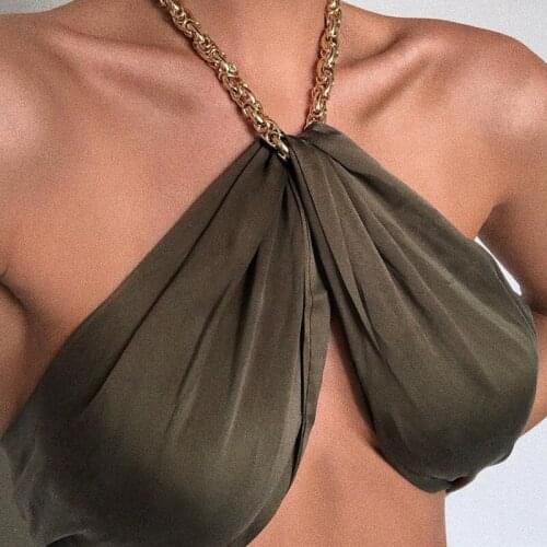 Womens Sexy Crop Top Chic Halter Chain Backless Sleeveless Cropped Feminino Wrap Party Clubwear Summer Beach Tank Tops Clothes