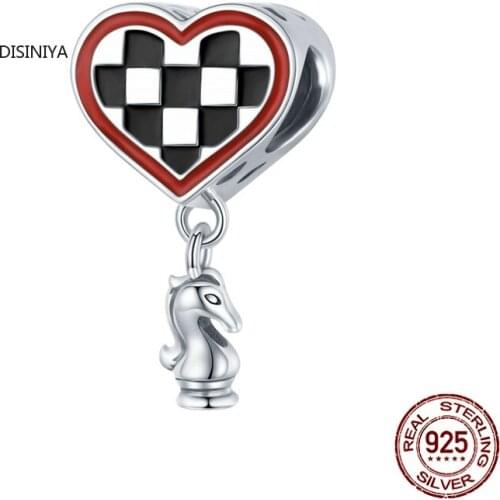 Disiniya 925 Sterling Silver Chess Knight Heart Shape Board Charm Pendant for Original Bracelet Bangle Women DIY Jewelry SCC1833