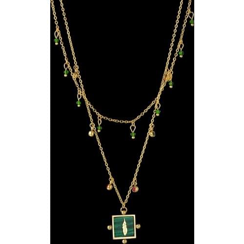 Punk Miami Pearls Choker Necklace Pendants Collar Statement Trendy Malachite Gold Color Double Layer Pink Necklace Women Jewelry