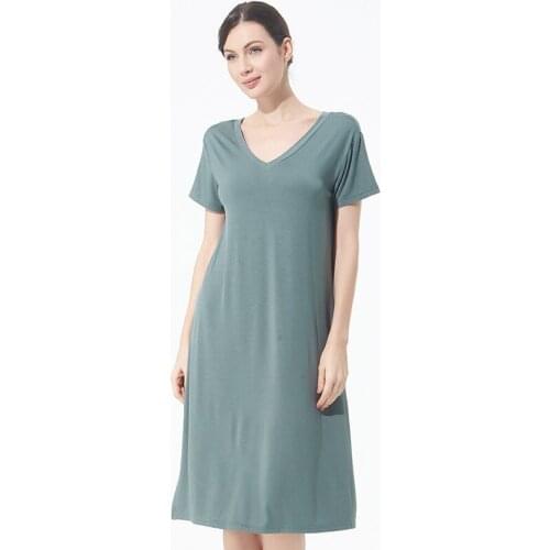 Female summer new style high elastic cotton plus mast code leisure fashion relaxed V collar short sleeves slit long mask dress