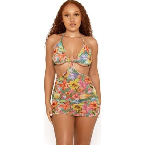 Womens 2021 Spring And Summer New Multicolor Printing Sexy Backless Dress Beach Skirt