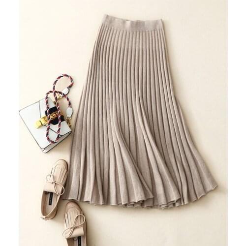 Winter thick warm womens european fashion high quality 100% superior cashmere pleats skirt