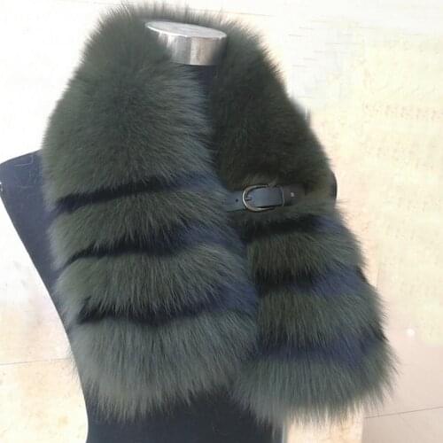 2018 Winter Top Quality Men 100% Real Fox Fur Scarf women Striped Fox Fur Collars with Leather Button