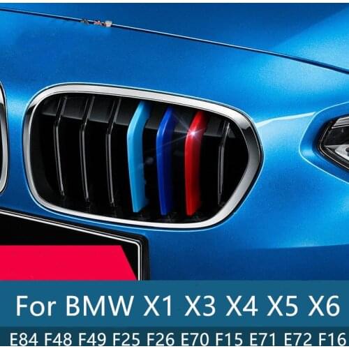3pcs Front Grille Strips For BMW X1 E84 F48 X5 E60 E70 F15 X3 F25 X4 F26 X6 E71 F16 Motorsport Power M Performance Trim Cover