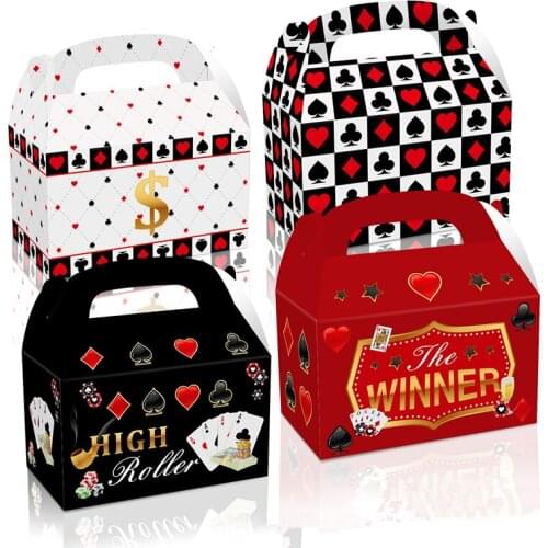 4Pcs/lot Black Red Heart Poker Candy Box Magic Show Casino Poker Gift Box Portable Biscuit Box For Kids Birthday Party Supplies