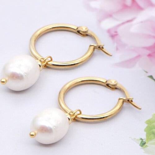 5 pairs)Freshwater Pearl Earring Christmas Women Jewelry Handmade Stainless Steel Natural Pearl Pendants Earrings
