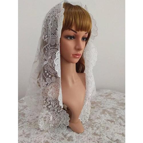 White Wedding Catholic Lace Veil Embroidery Tulle Mesh Soft Lace Mantilla