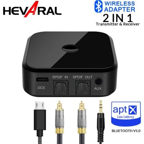 HEVARAL 2IN1 Wireless Bluetooth Transmitter Receiver V5.0 APTX HD Wireless Audio For TV 3.5mm SPDIF Optical Fiber For Headphone