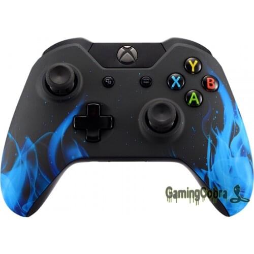 EXtremeRate Blue Fire Flame Soft Touch Grip Front Shell Cover for Xbox One Remote Controller