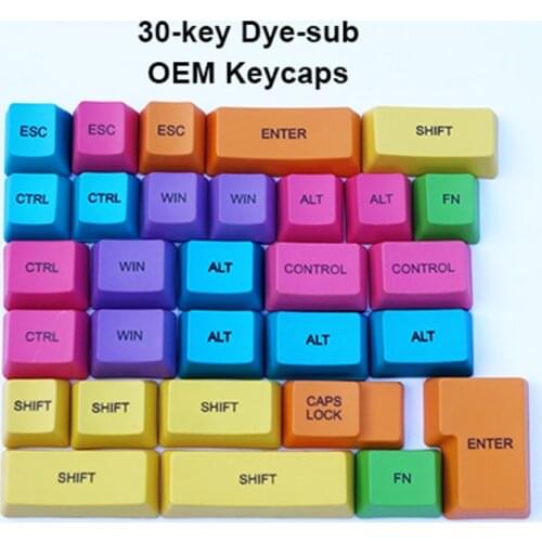 30-key Colorful Supplementary Keycaps Thick PBT Dye-sub OEM DSA Profile ANSI ISO for Cherry MX Switches Mechanical Keyboard