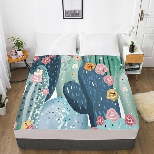 Elastic fitted sheet bed sheet With An Elastic Band 150/180/200/160*200 Mattress Cover Double Bed cover Nordic Blue cactus
