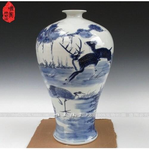 Jingdezhen porcelain vase Blue and white porcelain Archaize blue plum bottle Heavy hand antique vase, home furnishing articles
