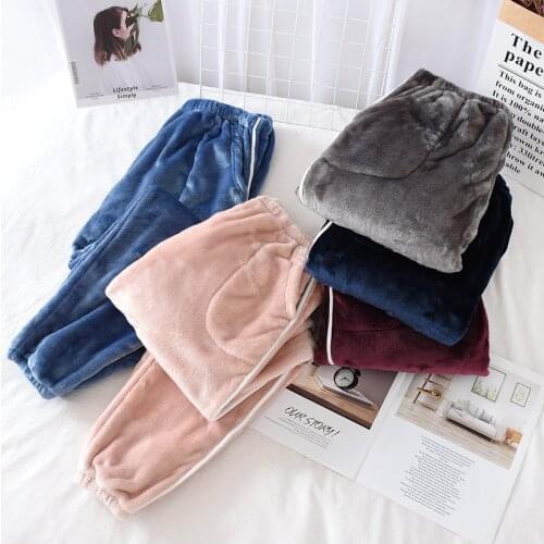 Fdfklak Couples Flannel Pajamas Women Pants New Autumn Winter Soft Warm Full Length Sleep Bottoms Comfortable Sleepwears