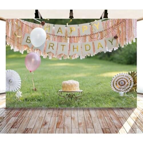 Happy Birthday Green Grass Backdrop Photography Background Photo Booth Studio Decor