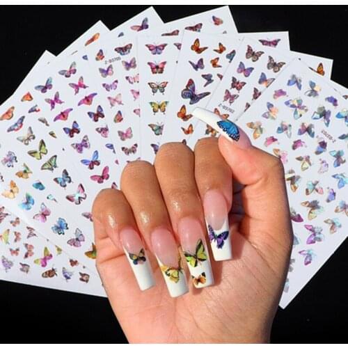 3D Butterfly Nail Art Stickers Colorful Butterfly Nail Transfer Decals Foils Wraps Decorations
