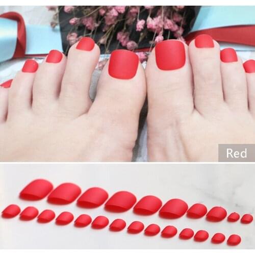 Fake Toenails Reusable Red Party Toes dark red natural black Fake Toenails glitter purple full sets 24 pcs