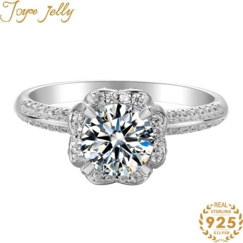 JoyceJelly Trendy Women Rings 925 Sterling Silver Mossanites 1 ct Gemstone Holding Flower Simple Style Fashion Jewelry Wholesale