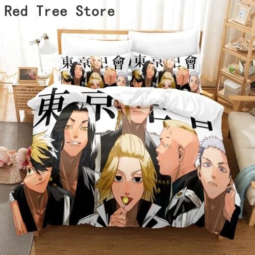 3D Anime Bedding Set Tokyo Revengers US/EU/AU Size Quilt Bed Linen Duvet Cover with Pillow Case 2-3 Pieces Sets for Kids Adult