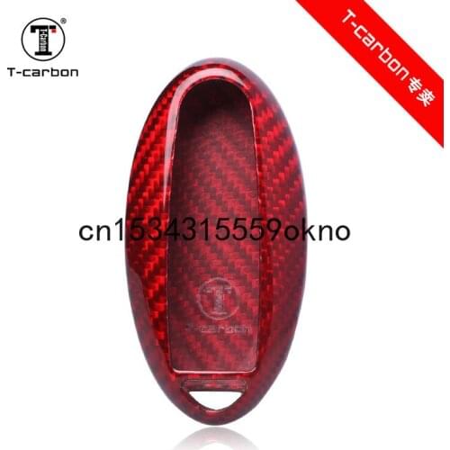 Red Carbon Fiber Car Key Case Cover Keychain For Nissan Series Accessories Fob Shell Key Bag
