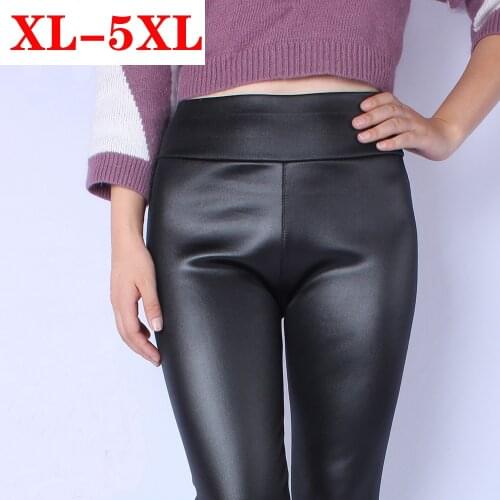 Plus Size 4XL 5XL PU Leather Leggings For Women Street Punk Leggins Stretch Slim Sexy Legging Fitness Pants Women Skinny Trouser