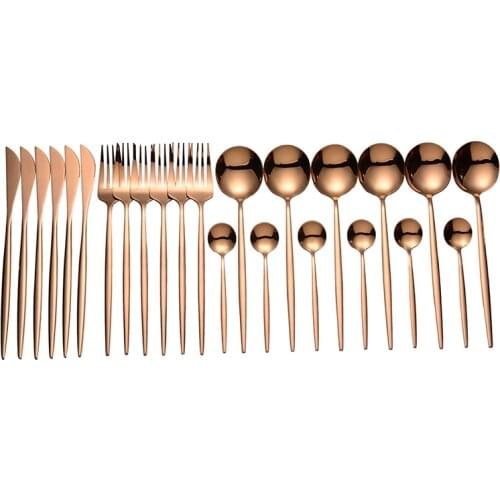 Lingeafey Gold Cutlery 24 Pcs Rose Gold Cutlery Set Stainless Steel Spoon Set Tableware Forks Knives Spoons Dinnerware Set 2020