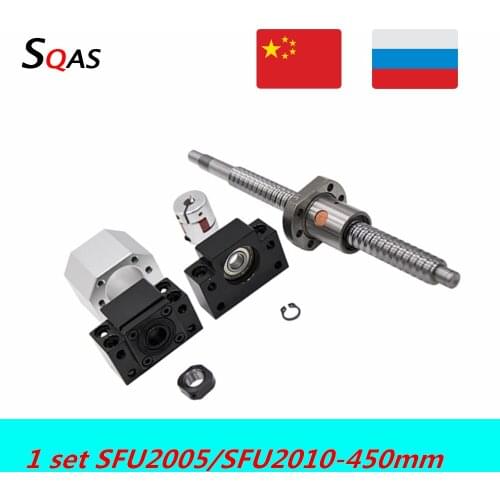 Ball screw kit SFU2005 SFU2010 450mm ball screw end machined with BK15 BF15 +single nut +nut holder+coupling for cnc part