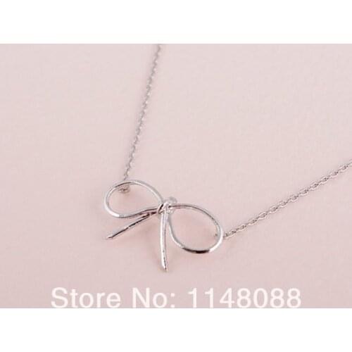 New Fashion Hotting Sale Silver Plated Personalized Silver Shining Bow Pendant Necklace Jewelry