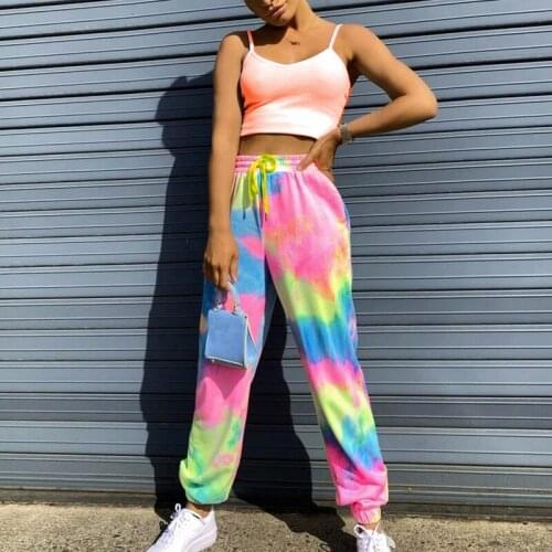 New Women Baggy Tie Dye Sports Pants High Waist Plus Size Loose Tights Stretch Ladies Pants Wide Leg Oversized Streetwear Pants
