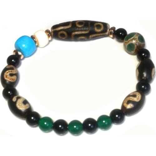 Original Tibetan characteristics FengShui agate bracelet old black 10*30mm 9eyes DZI 10mm green tortoise shell 8*12mm money hook