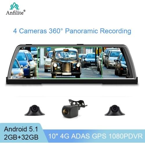 360° Panoramic RearView with 4 Cameras 10"IPS 2GB+32GB WiFi GPS Android 5.1 OS 4CHS Video Recorder Night Vision Parking Monitor