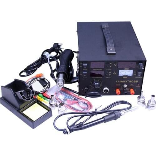 Free shipping 220V SAIKE 909D Soldering Station 3 In 1 Soldering Iron+Hot Air Gun+Power Supply