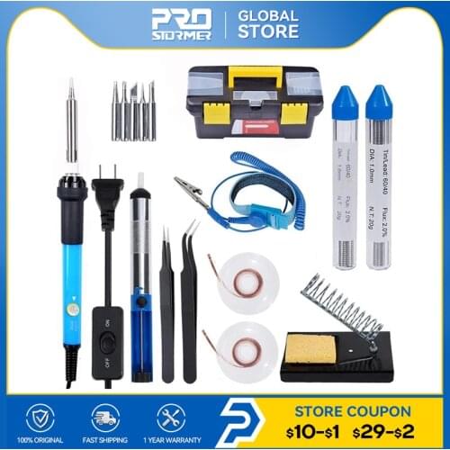 PROSTORMER 60W Soldering Iron Toolbox 110V US/220V EU Adjustable Temperature Kit Soldering Board Set Repair Tool