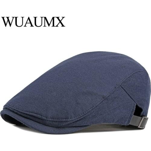 Wuaumx Simple Spring Beret Hat Men Women Solid Visor Golf Driving Cap Casual Mens Duckbill Hat Black Adjustable Herringbone Cap