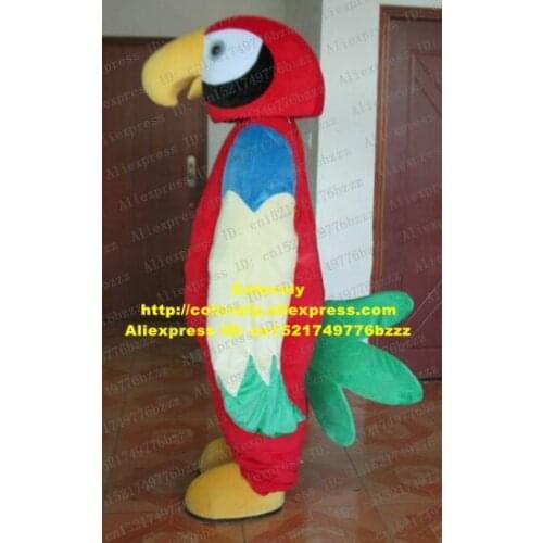 Happy Red Parrot Parakeet Macaw Bird Mascot Costume Adult Size With Yellow Sharp Pursed Mouth Bright Big White Eyes No.6685 FS