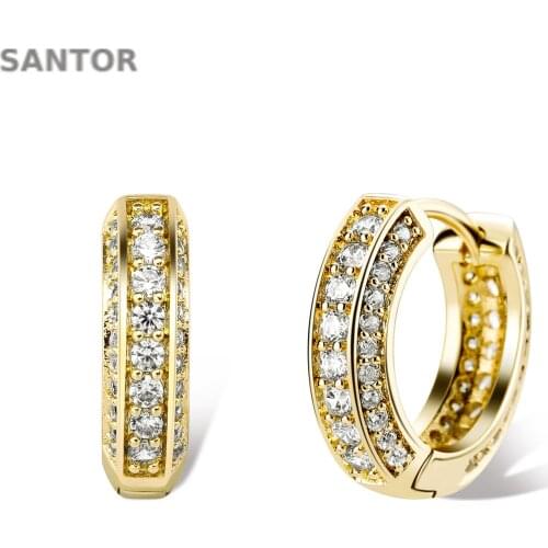 15mm Hip Hop Three Row Zircon Round Small Hoop Earrings For Men And Women Personality Simple Gold Plated Earrings