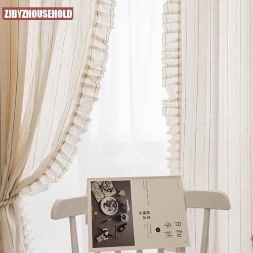 New Nordic Modern Cotton Linen American Country Vertical Striped Gauze Curtaint Curtains for Living Dining Room Bedroom