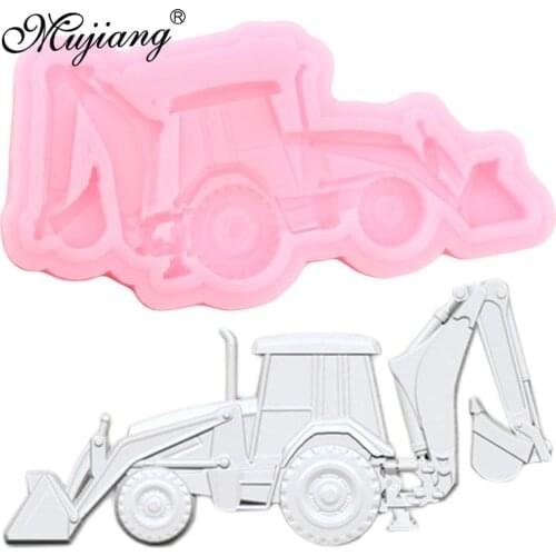 Excavator Silicone Mold 3D Car Fondant Molds Baby Birthday Cake Decorating Tools Cupcake Candy Clay Chocolate Gumpaste Moulds