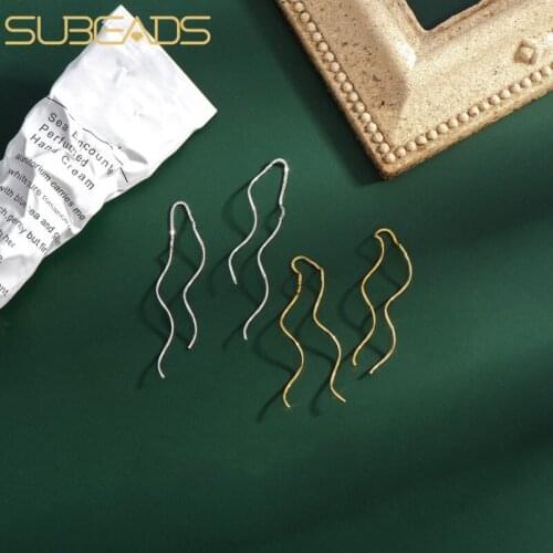 Subeads Real 925 Sterling Silver Wave Shape Ear Threads Earings For Women Long Hanging Twisted Dangle Drop Earrings Jewelry Gift