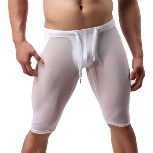 Mens Long Boxer Shorts Mesh Breathable Sports Fitness Boxershorts Sexy Transparent Gay Panties Calzoncillos Hombre Underwear