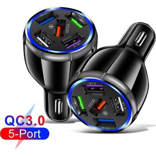 USB Car Charger Adapter For Iphone 12 11 Xiaomi Huawei Mobile Phone Charger in Car 5 USB Port 15A Fast Charging Quick QC 3.0 4.0