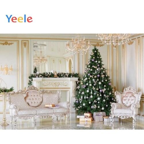 Yeele Merry Christmas Photography Backgrounds Tree Chandelier Sofa Indoor Custom Vinyl Photographic Backdrop For Photo Studio
