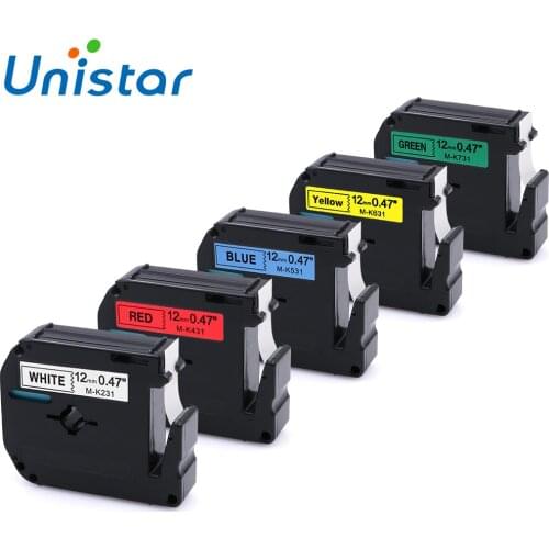 Unistar 5pcs Compatible Brother P-touch TZ Tape 12mm Combo Set M-K231 M-K431 M-K531 M-K631 MK731 Labels for Brother M Tape 12mm