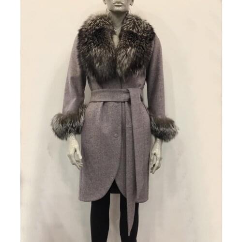 Womens Real Alpaca Winter Long Parka Fox Fur Collar Wool Plus Size Casual Natural High Quality Elegant Outerwear Bussiness Coat