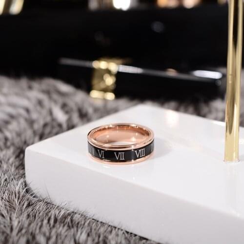 YUN RUO Rotatable Black Roman Numerals Ring Rose Gold Color Fashion Titanium Steel Jewelry Wedding Birthday Gift Woman Not Fade